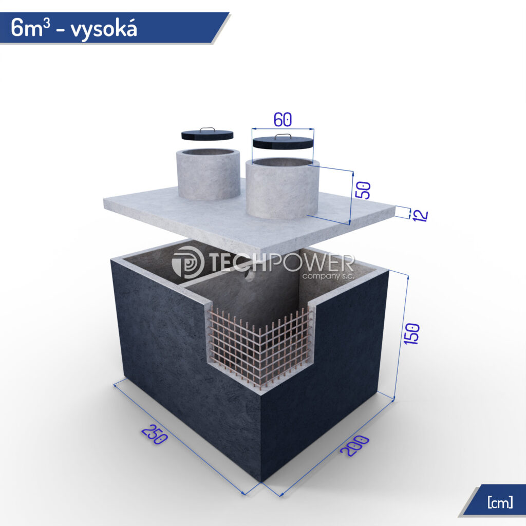 Dvojkomorová betónová žumpa 6 m³ - vysoká